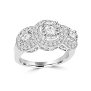 Custom Made Three-stone Round Halo Right Diamond Engagement Ring