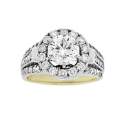 3.5ctw Round Halo Custom Made Three-Row Wide Dimond Shank Right Hand Ring