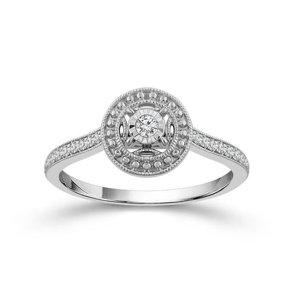 10k White Gold 0.13ctw Vintage Multi-Diamond Round Halo Promise Rings