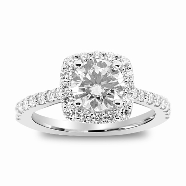 18K WG 1.01 GIA 1178293385 Center Diamond 1.49ctw, Diamond Halo Engagement Ring