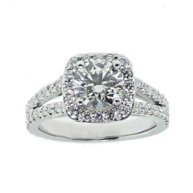 18K WG 1.27ct. Canadian Diamond Custom Made Halo Ring with Initials “P” & “R” with 58 Side Diamonds