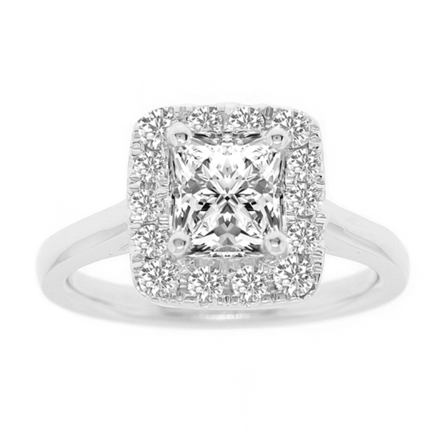 18K WG with GIA 1.50ct center stone, total weight 1.92ctw, Cushion Halo Fancy Engagement Ring