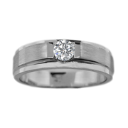 Solo Diamond Tension Setting Brushed Mens Wedding Band