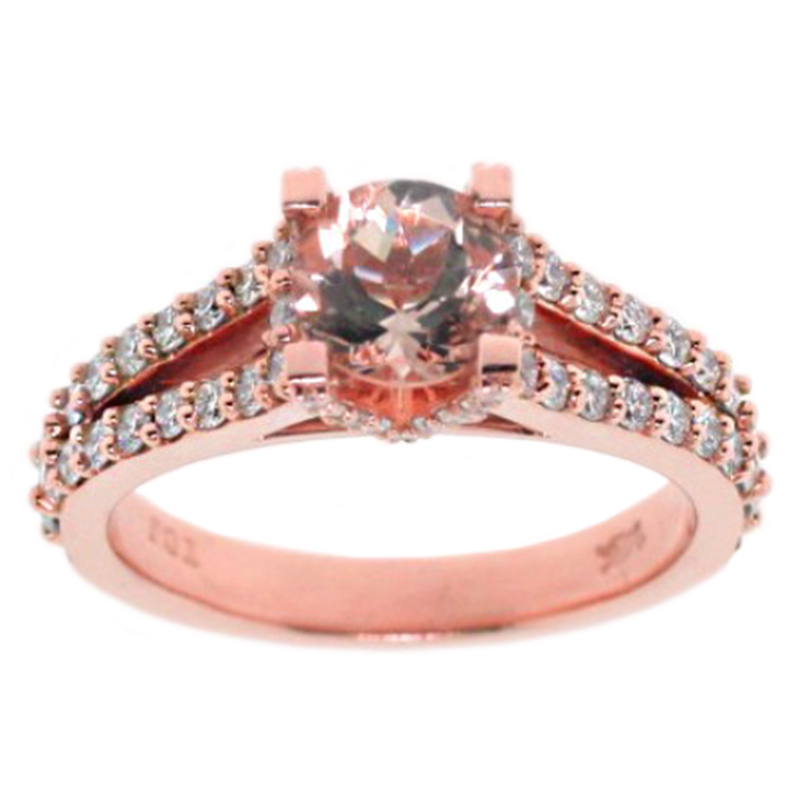 14K RG 0.81 ct Morganite Ring with diamonds on the side