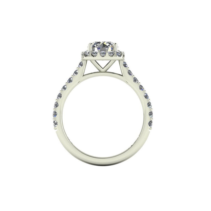 Modern Cushion Halo Side-Stone Diamond Engagement Ring
