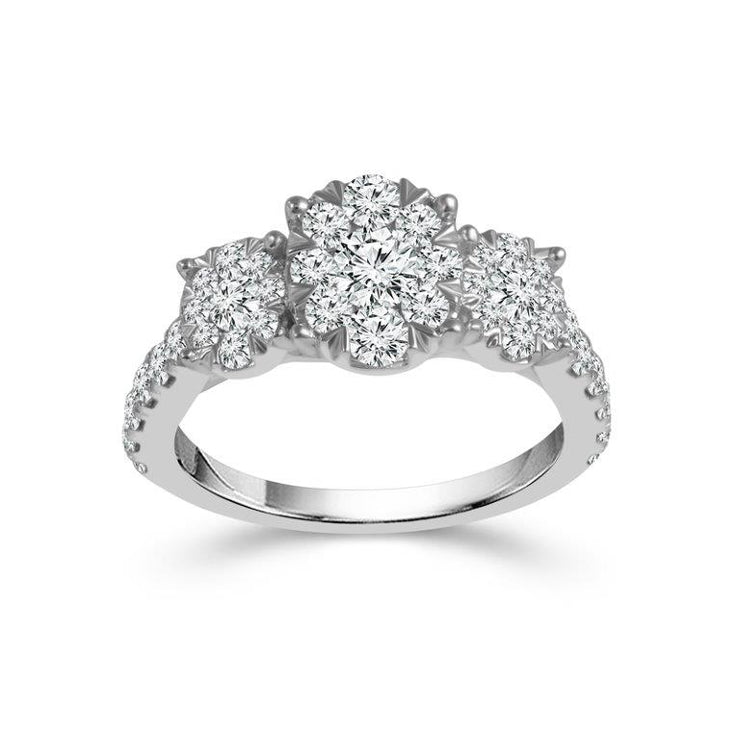 Oval Multi-stones 14K White Gold 0.75ctw Trinity Diamond Ring
