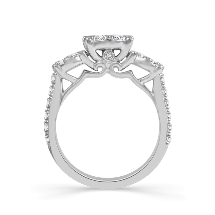 Oval Multi-stones 14K White Gold 0.75ctw Trinity Diamond Ring