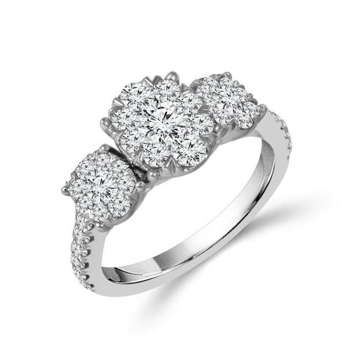 Oval Multi-stones 14K White Gold 0.75ctw Trinity Diamond Ring