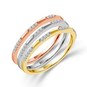 Tri-Color 3-Stackable 0.21ctw Micro-Pave Stackable Diamond Band
