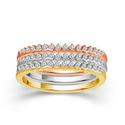 0.33ctw Tri-color Three Diamond Stackable Bands