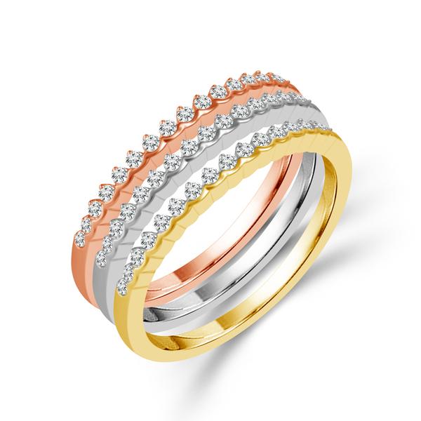 0.33ctw Tri-color Three Diamond Stackable Bands