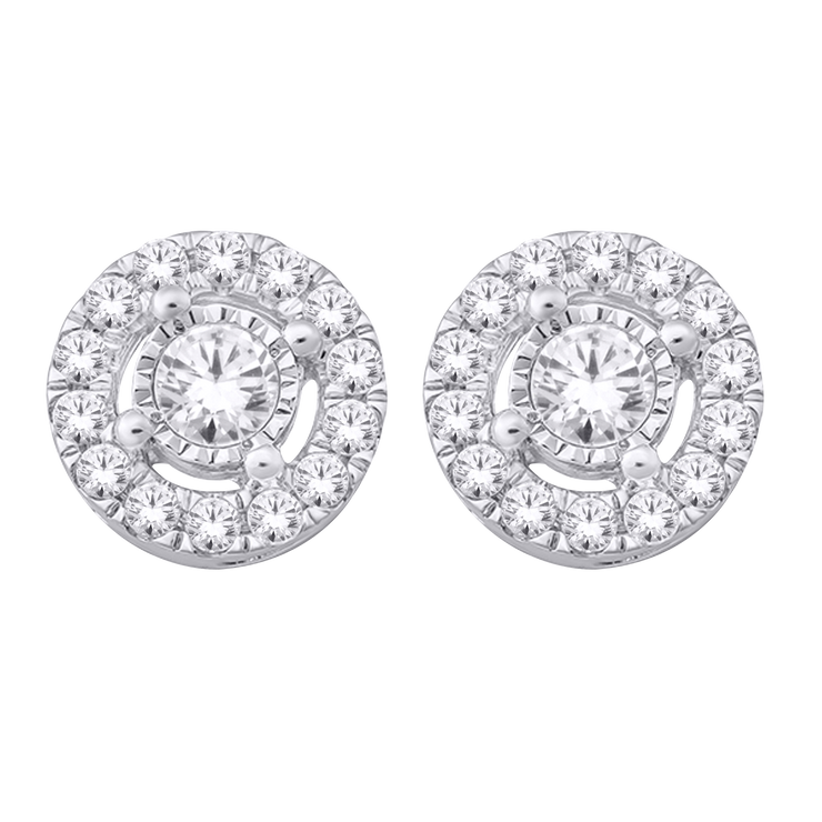 Fancy 1.00 ctw Illusion-Set Round Halo Diamond Stud Earrings