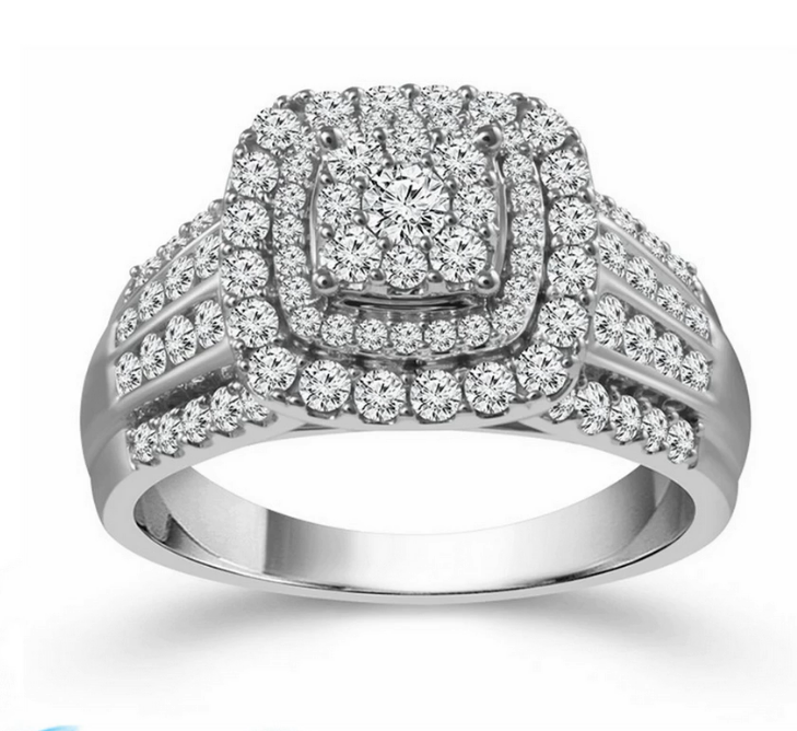 10KT White Gold 1.00CTW Diamond Halo Ring