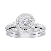 14K White Gold 1.00ctw Cushion Halo Diamond With Matching Diamond Band | Fame Diamonds