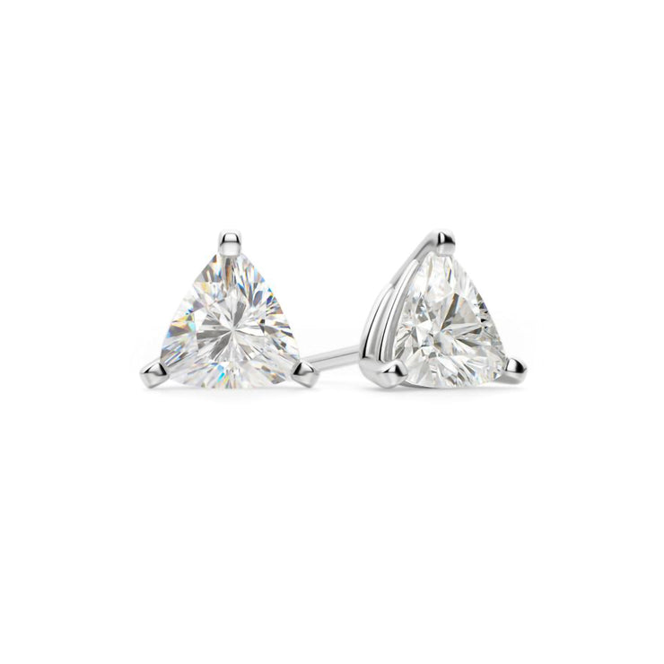 Trillion Cut Stud Earring Made In 14K White Gold