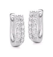 14K White Gold 0.25Ctw. TWO ROWS PRONG HUGGIES  Diamond Hoop Earrings