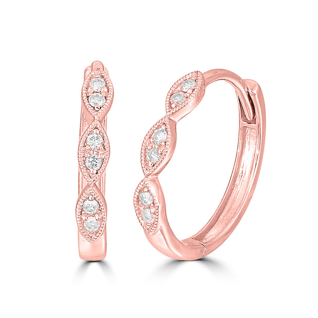 14K Rose Gold 0.1 Ctw. Scalloped Edge Diamond Hoop Earrings
