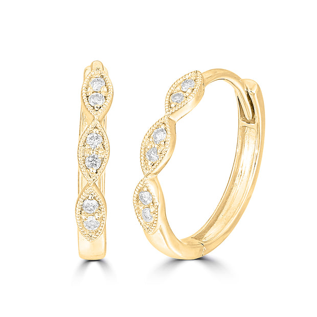 14K Rose Gold 0.1 Ctw. Scalloped Edge Diamond Hoop Earrings