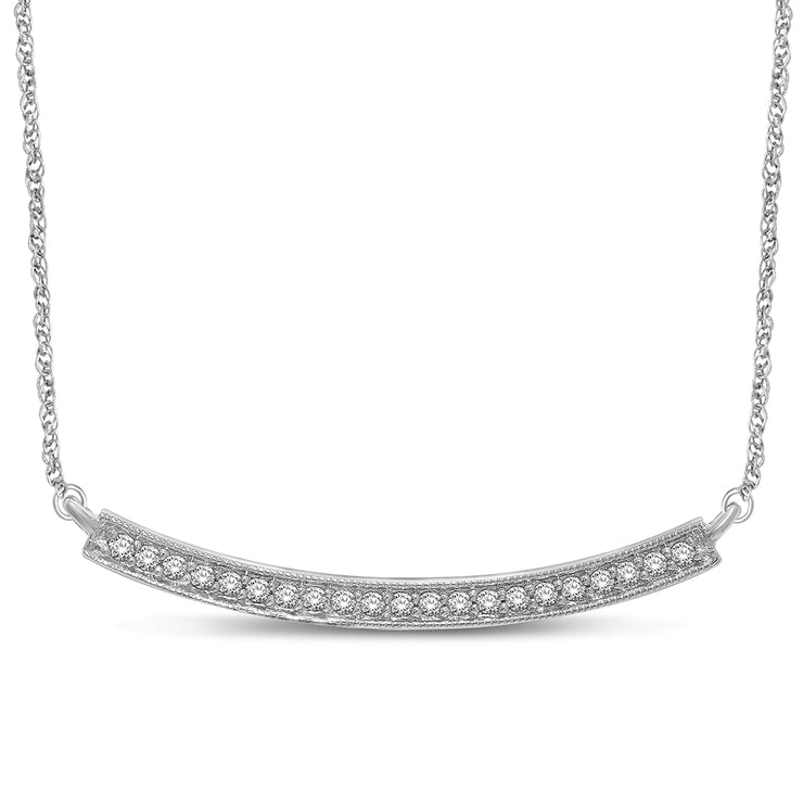 14K White Gold 1/6 Ct.Tw. Milgrain Curved Bar Diamond Necklace