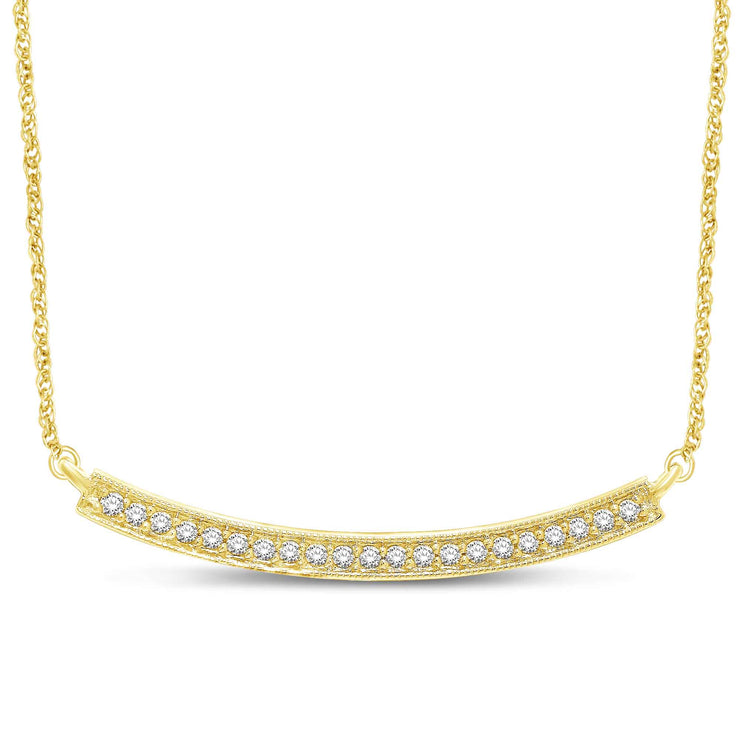 14K White Gold 1/6 Ct.Tw. Milgrain Curved Bar Diamond Necklace