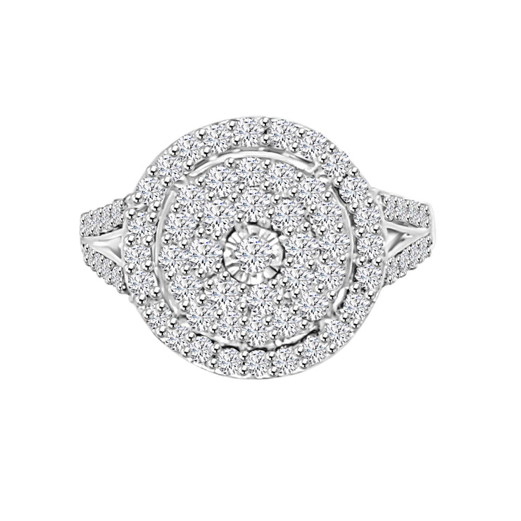 10k white gold 1.00ctw round halo cluster diamond ring