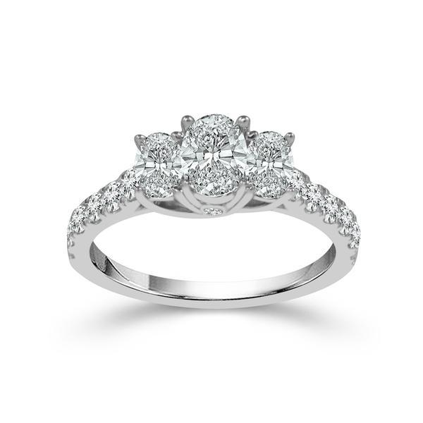 14k White Gold OVAL 3 STONE Side diamond engagement ring