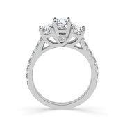 14k White Gold OVAL 3 STONE Side diamond engagement ring