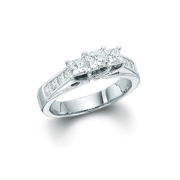 3-Stone Princess Cut Accent Diamond Engagement Ring in different sizes