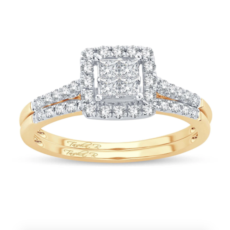 14K White Gold Halo Multi-Stone Diamond Engagement Ring