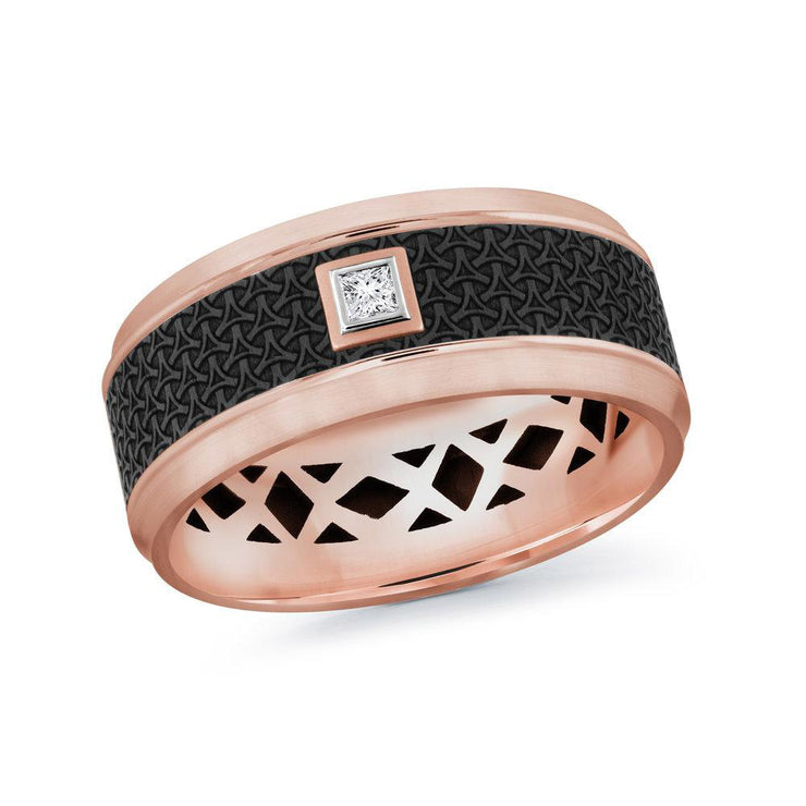 carbon-fiber-14k-rose-gold-imprinted-motif-bezel-set-princess-diamond-mens-wedding-band-9-mm-fame-diamonds