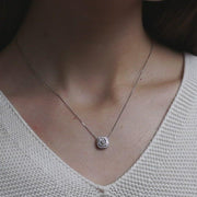 CR-P2580 - 10K White Gold Canadian Diamond Cushion Halo  Pendant