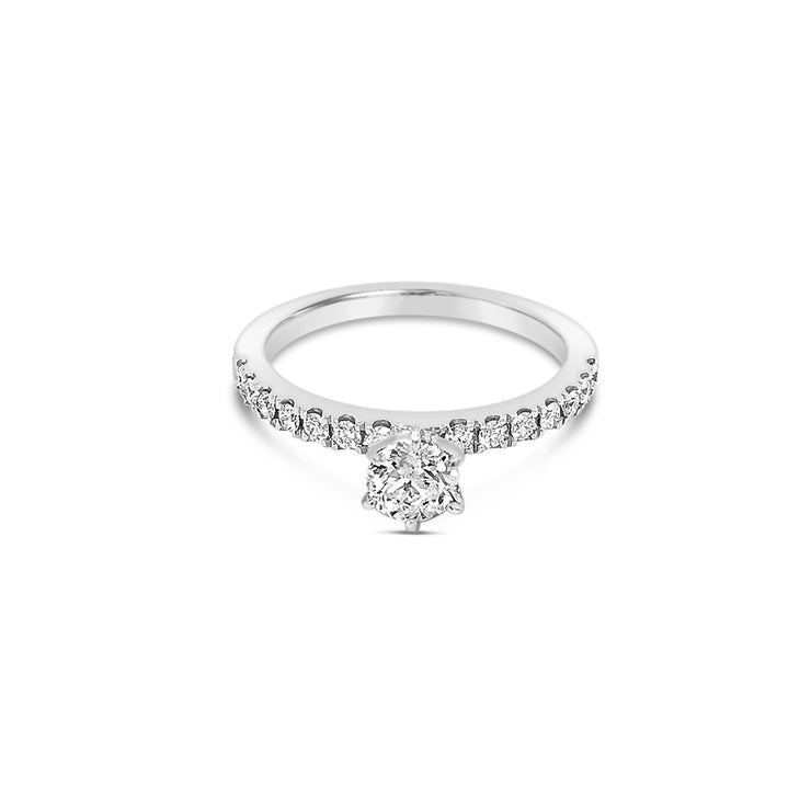 6-Prong Solitaire Pave-Set Side-Diamond Engagement Ring