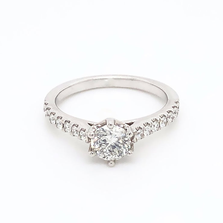 6-Prong Low Setting Solitaire Side-Diamond Engagement Rings