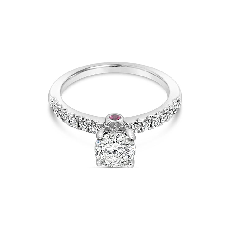 Fancy Eternity-Hidden Halo Kissing Ruby Side-Diamond Engagement Ring