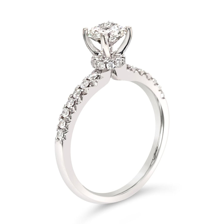 Fancy Eternity-Hidden Halo Kissing Ruby Side-Diamond Engagement Ring