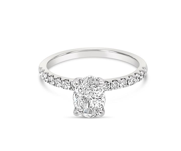 Modern Oval Solitaire Pave-Set Side-Diamond Engagement Ring