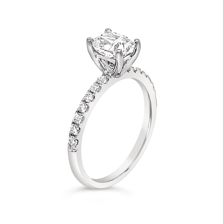 Modern Cushion Solitaire with Side-Diamond Engagement Ring