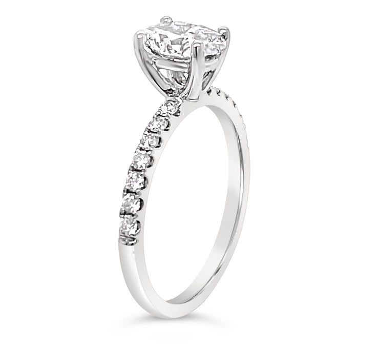 Modern Oval Solitaire Pave-Set Side-Diamond Engagement Ring
