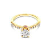 Fancy Eternity-Hidden Halo Kissing Ruby Side-Diamond Engagement Ring