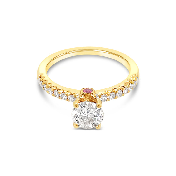 Fancy Eternity-Hidden Halo Kissing Ruby Side-Diamond Engagement Ring