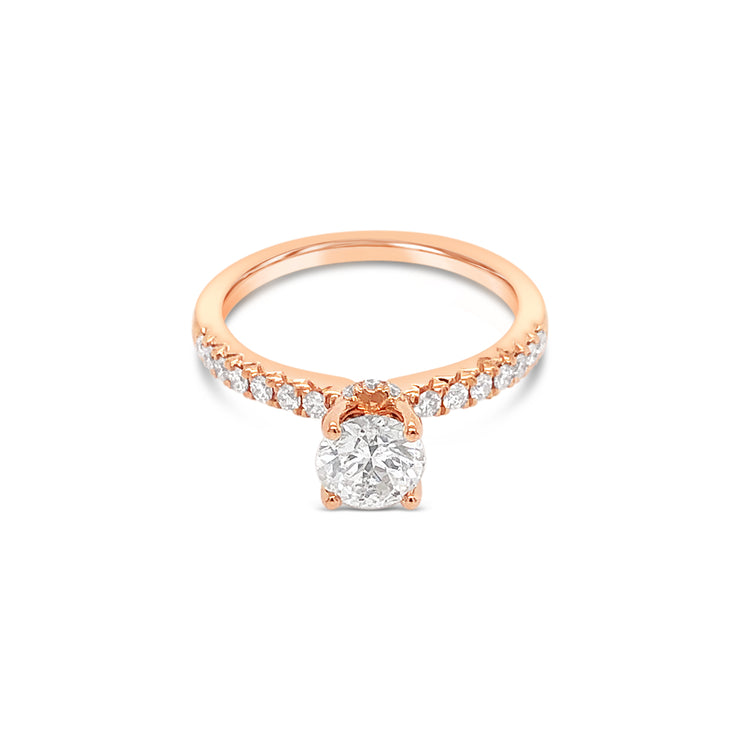 Fancy Eternity-Hidden Halo Kissing Ruby Side-Diamond Engagement Ring