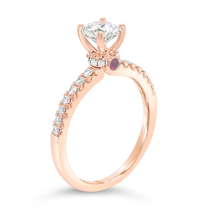Fancy Kissing Ruby Side Diamond Engagement Ring Fame pink 1.00 ct