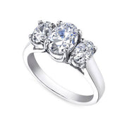 14K White Gold Oval Three-Stone Engagement Diamond Ring