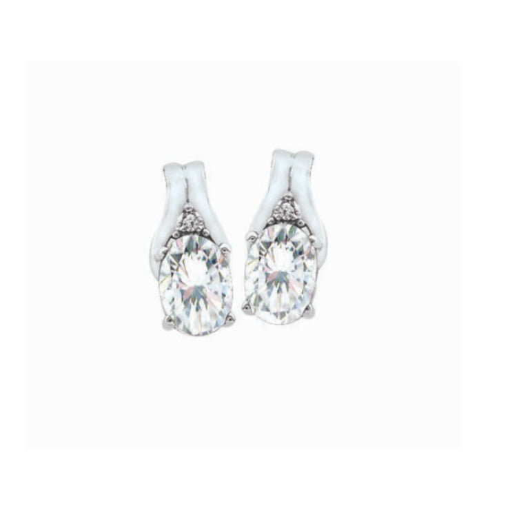 10k white gold birthstone oval shape diamond earrings